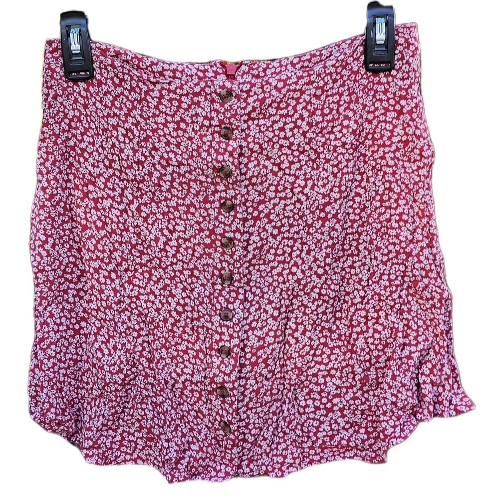 American Eagle Women's Red/White Floral Short Skirt Size 0 Faǰux Buttons Zipper